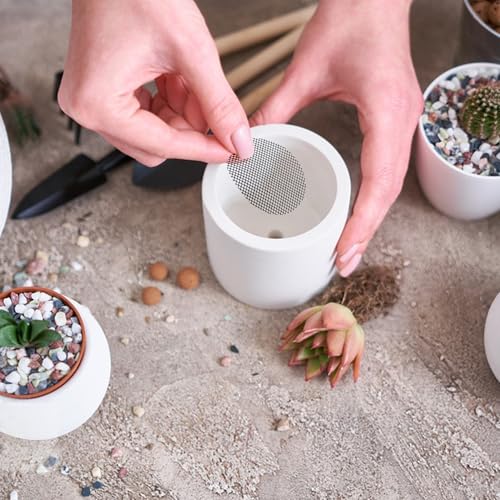 Quacc 100 PCS Flower Pot Hole Mesh Pad, 2/4 Inch Round Plant Pot Drainage Mat, Plant Potting Bonsai Bottom Grid Mat to Prevent Soil Loss (Black)