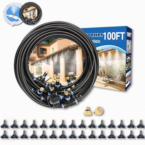 POCKET PANDA Outside Mister for Patio, Outdoor Misting Kit, 100Ft|30M. | Backyard Mist Cooling System for Garden,Greenhouse,Fan,Deck,Umbrella,Canopy,Pool,Porch,Trampoline,BBQ Party Accessories - color: Black, size: 100FT