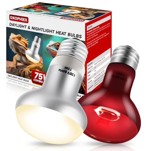 2 Pack 75W Reptile Heat Lamp Reptile Heat Bulbs | UVA Basking and Infrared Light Bulb Combo, Basking Light for Bearded Dragon, Turtles, Snake and Lizard - style: 75W Day & Night Heat Lamp