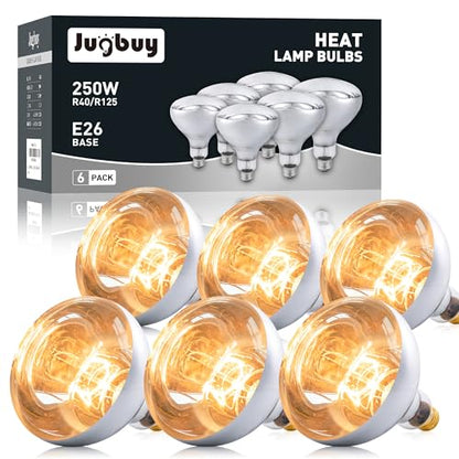 250 Watt Heat Lamp Bulbs, Clear Incandescent Heating Outdoor Light Bulb for Bathroom, Shower, Chickens, Chicks, Ceiling, Reptile, Food, Plants, Medium E26 Base - 6 Pack - size: 6 Pack