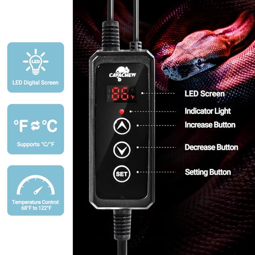 Reptile Heat Pad with Dimming Thermostat, 6" X 8" 8W Heating Pad Combo Set for 10-20 Gallon Reptile Tank, Under Tank Heater for Reptiles, Turtle, Snake, Lizard, Hermit Crab, Frogs, Seed - size: 8W