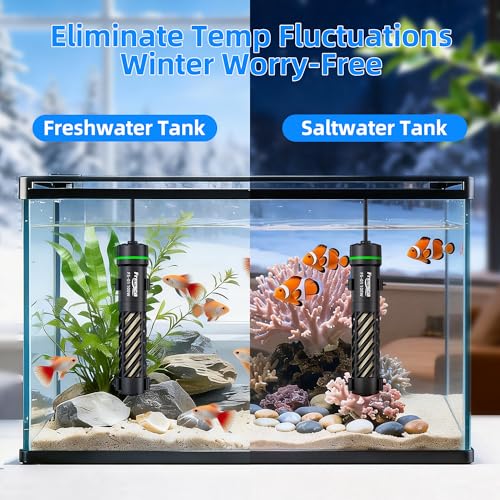 FREESEA Aquarium Heater for Fish Tank: Stable Temperature Maintains 78°F | 100W Worry-Free Heating via Dry Run Protection for 10-20 gal Betta Turtle & Saltwater Tank - size: 100W(10-20 Gallon)