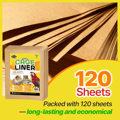 T TORTO9 Kraft Bird Cage Liners 31 x 21.5 Inch, 120 Sheets, Absorbent Paper Tray Liners for Large Bird Cages, Pre-Cut Disposable Cage Bottom Liners - size: 31 x 21.5 in kraft