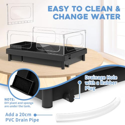 MoonOrange Small Turtle Tank Kit, Acrylic Turtle Tank Starter Kit with Basking Platform, Bottom Drainage, Multi-Function Areas for Turtles, Crabs, Crayfish, Small Reptiles (Black Kit) - color: Black (Kit)