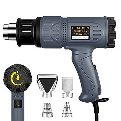SEEKONE Heat Gun 1800W 122℉-1202℉ Variable Temp for Crafts, Removing Paint | Fast Heating 122℉-1202℉, Dual Airflow, Overheat Protection, 4 Nozzles for Shrink Tubing, Paint Removal and 3D Printing