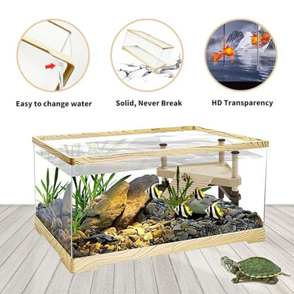 Turtle Tank with Turtle Basking Platform, 20" x 9.5" x 9.5" Aquatic Turtle Tank for Juvenile Turtle,Convenient Bottom Drainage, and Versatile Design for Aquatic Turtle Habitat