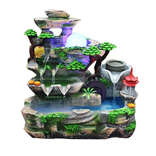 Gdrasuya10 Indoor Tabletop Water Fountain, Indoor Fountains and Waterfalls with Color LED Light & ON/Off Switch, Small Stream Tabletop Fountain Waterfall Decor for Home Office Bedroom - color: Style 4