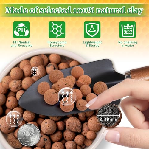 2LB Organic Leca Clay Pebbles for Plants, 4-16mm Natural Leca Balls | Reusable, Drainage, Aeration, Moisture Retention, Hydroponic, Lightweight for Orchids, Succulents, Terrarium, Indoor Plants - size: 2LB