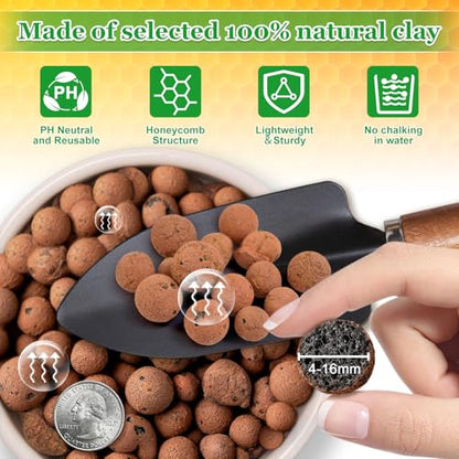 2LB Organic Leca Clay Pebbles for Plants, 4-16mm Natural Leca Balls | Reusable, Drainage, Aeration, Moisture Retention, Hydroponic, Lightweight for Orchids, Succulents, Terrarium, Indoor Plants - size: 2LB