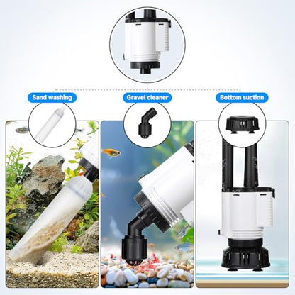 AQQA Electric Aquarium Gravel Cleaner, 8-in-1 Fish Tank Vacuum | Water Changer Sand Washer Algae Brush Turtle Shower Filter, Automatic Cleaning Kit for Freshwater Saltwater, 30W/480GPH