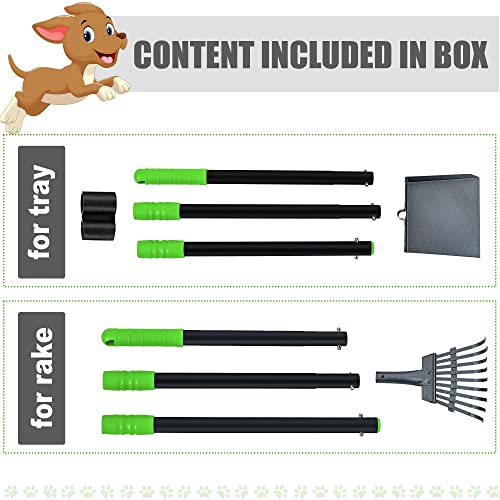 Pooper Scooper for Dogs, Metal Poop Scooper Tray and Rake Set with Adjustable Long Handle, Dog Pooper Scooper for Pet Waste Removal - color: Black & Green