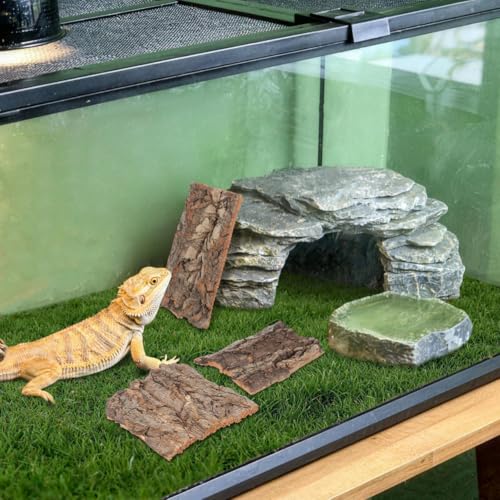 HANABASS 4Pcs Natural Cork Bark Climbing Platform for Reptiles Terrarium Decor Hideout Accessories for Snakes Lizards Small Pets 5.11X1.49X0.39In