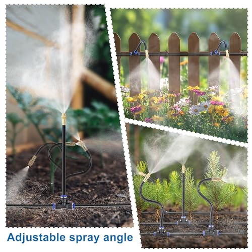 360° Adjustable Drip Irrigation System Garden Watering 5/16" Automatic Atomizing Sprinkler System with Hose Tubing Flexible Copper Nozzles Quick Connector Greenhouse Raisedbed Lawn (65ft + 20 Nozzles) - size: 65 Ft + 20pcs Nozzles