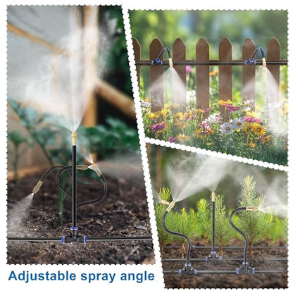 360° Adjustable Drip Irrigation System Garden Watering 5/16" Automatic Atomizing Sprinkler System with Hose Tubing Flexible Copper Nozzles Quick Connector Greenhouse Raisedbed Lawn (50ft + 15 Nozzles) - size: 50 Ft + 15pcs Nozzles
