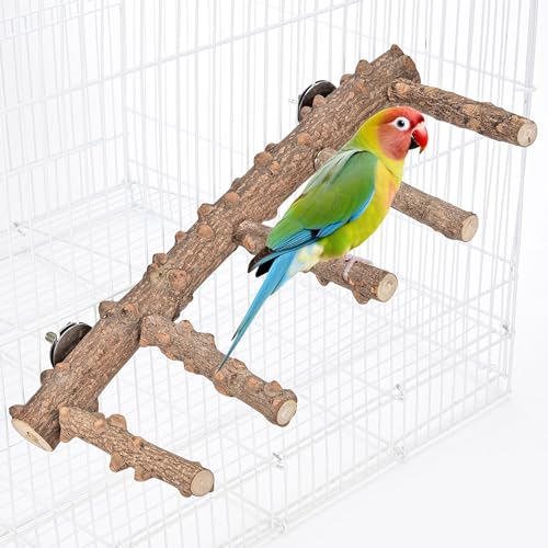 Bird Ladder Perch for Cage Natural Wood Bird Parrot Perch Stand Chewing Toy | Parrot Perch Bridge Climbing Cage Accessories for Small Medium Animal