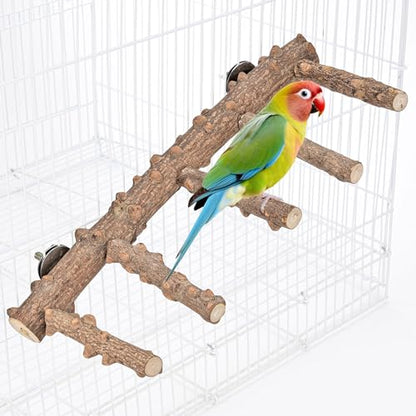 Bird Ladder Perch for Cage Natural Wood Bird Parrot Perch Stand Chewing Toy | Parrot Perch Bridge Climbing Cage Accessories for Small Medium Animal