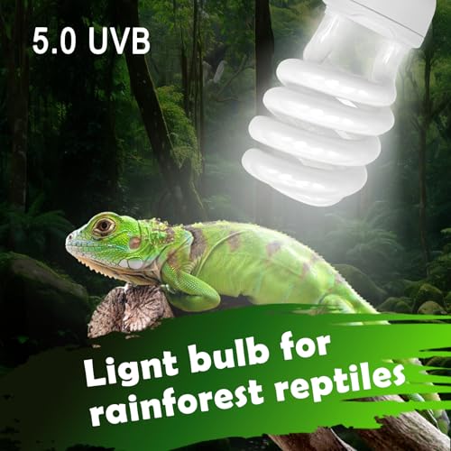 UVB Reptile Light, 5.0 26W UVA UVB Light for Reptiles, Spiral Compact Fluorescent UVB Bulb for Chameleons Tortoise Iguanas and Snakes - size: 6.5 in 5.0