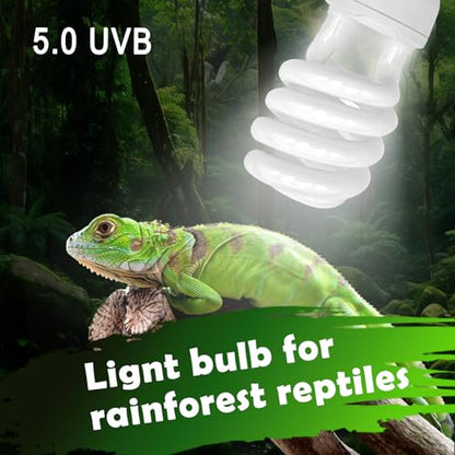 UVB Reptile Light, 5.0 26W UVA UVB Light for Reptiles, Spiral Compact Fluorescent UVB Bulb for Chameleons Tortoise Iguanas and Snakes - size: 6.5 in 5.0