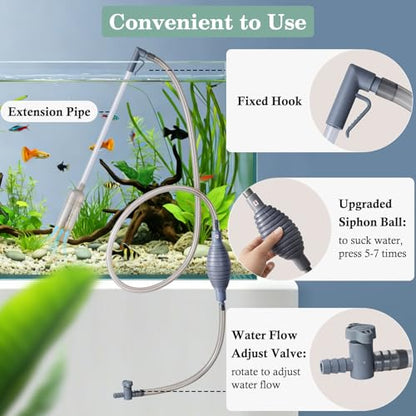 AOZU 3-in-1 Aquarium Vacuum Gravel Cleaner, Adjustable Fish Tank Siphon Cleaner, Aquarium Water Changer and Sand Washer Kit with Hand Siphon Hose & Extension Tube - size: Medium