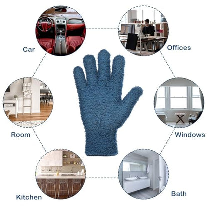 Patelai 2 Pairs Microfiber Gloves for plants Dusting Cleaning Glove Mittens House Cars Blinds Dusting(Blue,Large) - color: Blue, size: Large (2 Pairs)
