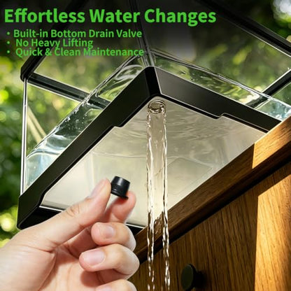 15.7in Turtle Tank Starter Kit with Basking Platform, Hang-on-Back Tank Filter, Adjustable Flow Pump & 360° Timer Basking Light, Bottom Drainage Reptile Aquarium for Small Turtles Aquatic Pets