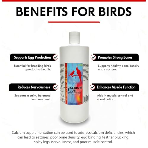 Calcium Plus Liquid for Birds – Calcium Supplement with Vitamins and Minerals for Strong Eggshells, Healthy Bones - Support Growth, Breeding, and Wellness for All Birds 32 Fl Oz - size: 32 Fl Oz