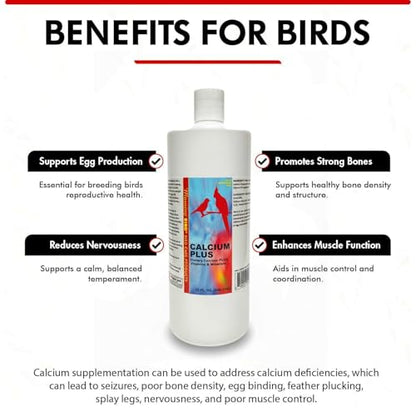 Calcium Plus Liquid for Birds – Calcium Supplement with Vitamins and Minerals for Strong Eggshells, Healthy Bones - Support Growth, Breeding, and Wellness for All Birds 32 Fl Oz - size: 32 Fl Oz