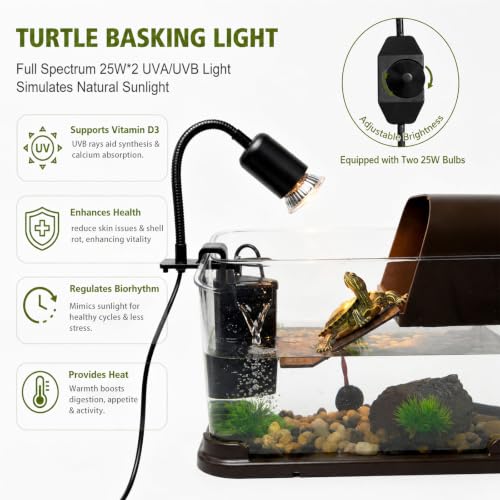 Turtle Tank Starter Kit, Durable PC Turtle Aquarium Kit with Basking Platform & Dimmable Heat Lamp, Baby Aquatic Turtle Tank with Filter, Complete Turtle Habitat Kit for Beginners