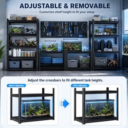 20-50 Gallon Fish Tank Stand, Aquarium Stand with 3-Tier Storage Shelves, Heavy Duty Terrarium Stand for Turtle Tank, Reptile Terrarium, 27.6" Wx 13.8" Dx 31.5" H, Black