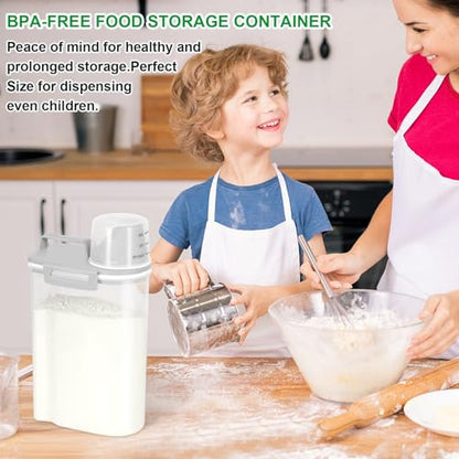 TBMax Rice Storage container 4 Lbs, Small Rice Dispenser with Measuring Cup, Grey Cereal Containers Flour Bin, Kitchen Food Storage Container and Pantry Organizers, Pet Dog Cat Food Dispenser - color: Light grey