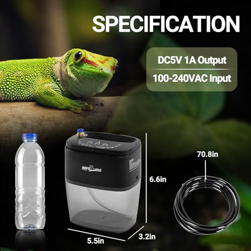 REPTI ZOO 800ml Portable Mister Fogger for Reptile Tank Enclosure - Terrarium Misting System With 2 Nozzles for Amphibians and Rainforest Plants