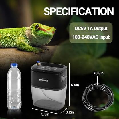 REPTI ZOO 800ml Portable Mister Fogger for Reptile Tank Enclosure - Terrarium Misting System With 2 Nozzles for Amphibians and Rainforest Plants