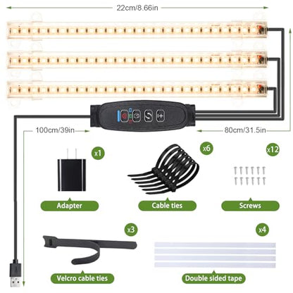8.6'' LED Grow Light Strips, Full Spectrum 3500K Grow Lights for Indoor Plants, 3 Head with 3/9/12H Timer, 10 Dimmable Levels, Suitable for Seedling, Succulent, Plant Shelf and Greenhouse, 1-Pack - color: 3 Head 1 Pack