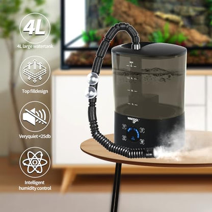 WACOOL Reptile Fogger Mister 4L No-Leak Top-Fill Water Humidifier - Digital Timer Terrarium Fogger with Adjustable Fog Volume and Silent Operation for Snake/Gecko/Gecko Tanks - size: Single Hose