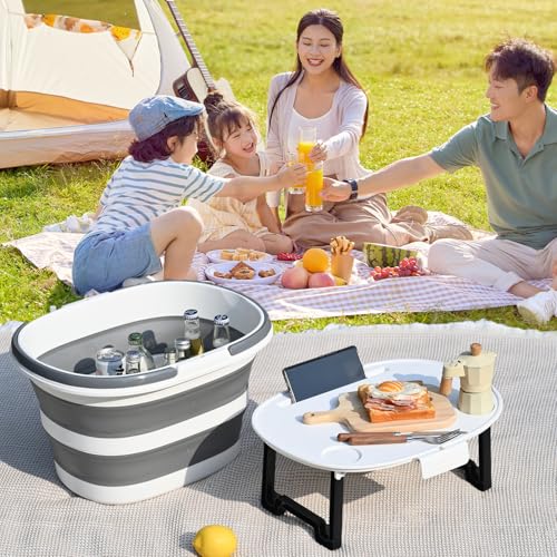 Lesipee Upgraded 16L Collapsible Mop Bucket with Multi-Functional Lid, 4-in-1 Foldable Silicone Tub with Table Surface, Floor Stand, Space Saving 4.2 Gallon Storage Solution for Home & Outdoor - style: 16 Bucket with Cover