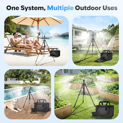 Portable Standing Misting System, 4.8FT Adjustable Tripod Base | 12,000mAh Pump, 20L Bucket, 4 Misting Nozzles, Stand Mister For Backyard, Pool, Beach, Camping, Picnic, RV - size: with Adjustable Stand
