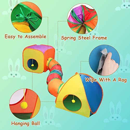 YUEPET Rabbit Tunnel & Cube Tent, Bunny Hideout, Guinea Pig Tunnel, Rainbow | Foldable 3-in-1 Set, Bunny Tunnel, Crinkle Fabric, Play Ball Included, Configurable Shapes, Rainbow Design - color: Rainbow