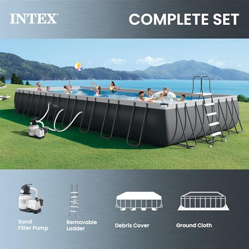 INTEX Ultra XTR 32ft x 16ft x 52in Above Ground Swimming Pool Set w/Pump | 26373EH - 2800 GPH Sand Filter Pump, Ladder, Pool Cover & Ground Cloth Included - Strong Galvanized Steel Frame - size: 32' x 16', style: Sand Filter Pump