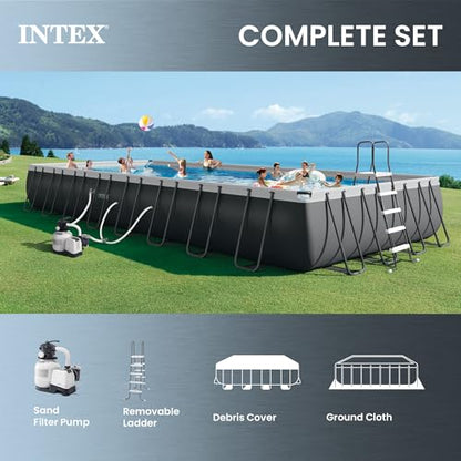 INTEX Ultra XTR 32ft x 16ft x 52in Above Ground Swimming Pool Set w/Pump | 26373EH - 2800 GPH Sand Filter Pump, Ladder, Pool Cover & Ground Cloth Included - Strong Galvanized Steel Frame - size: 32' x 16', style: Sand Filter Pump