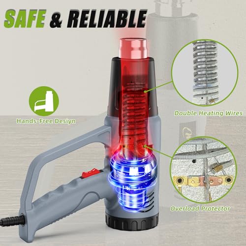 Heat Gun 122℉~1202℉ Dual Temperature Control Pistola De Calor with 4 Nozzles Kit Overload Protection Hot Air Gun For Crafting,Shrink Wrapping, Stripping Paint,5Ft Power Cord (V-F3000W)