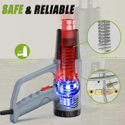 Heat Gun 122℉~1202℉ Dual Temperature Control Pistola De Calor with 4 Nozzles Kit Overload Protection Hot Air Gun For Crafting,Shrink Wrapping, Stripping Paint,5Ft Power Cord (V-F3000W)