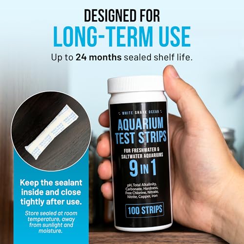 9-In-1 Aquarium Test Strips – 100 Strips for Freshwater & Saltwater | Tests pH, Nitrate, Nitrite, Hardness, Chlorine, Copper, Iron, Carbonate & Alkalinity | Fast Results for Fish Tank & Reef Aquariums - style: 9-In-1 Test Kit