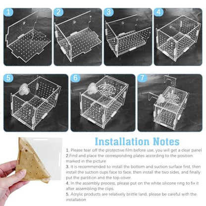 Hamiledyi Acrylic Breeding Isolation Box - Transparent Aquarium Hatchery for Guppy/Shrimp/Small Fish, Safe Nursery Tank with Air Tube & Suction Cups(5.9" × 3.9" × 3.9") - size: S(5.9" × 3.9" × 3.9")