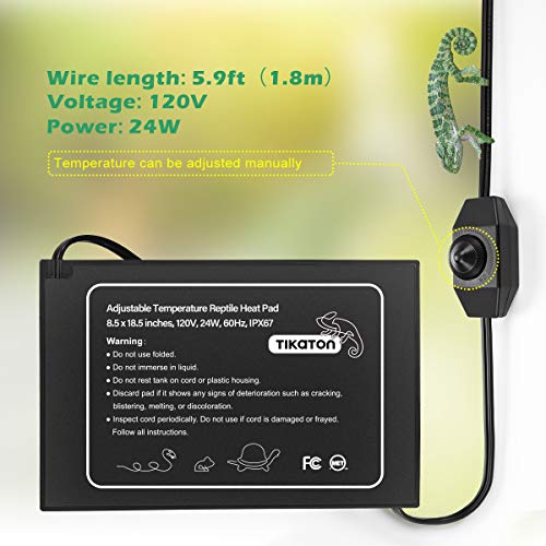 Tikaton Reptile Heat Pad - Adjustable Temperature Under Tank Heater for 10-20gal/30-40gal Tank, Terrarium Heat Mat for Turtle/Snake/Lizard/Frog/Spider/Plant Box - size: 1 Pack-18.5" X 8.5"