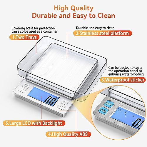 BOMATA Upgraded Small Food Scale with 0.1 g/0.001 oz High Precision | 3000 g/6.6 lb, New Hold Function, Larger Display, USB Rechargeable, Digital Kitchen Scale for Small Item, Jewelry. Sliver - size: 0.1g/3kg Silver
