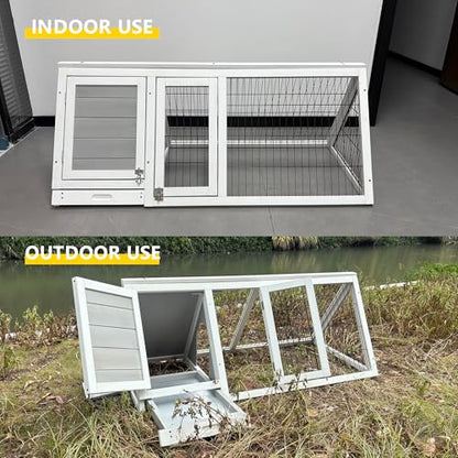 Tortoise Habitat Playpen Large Turtle Enclosure House Indoor Outdoor | Wooden Triangle Reptile Lounge, Ventilating Wire Fence, Fits Small Animals - color: White1