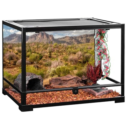 AWERT 60x24 inches Reptile Habitat Background Blue Sky White Clouds Mountains Oasis Cactus Plants Terrarium Background Natural Landscape Durable Polyester Backdrop - size: 60x24in/150x60cm