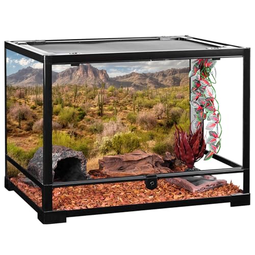 AWERT 72x18 inches Reptile Habitat Background Blue Sky White Clouds Mountains Oasis Cactus Plants Terrarium Background Natural Landscape Durable Polyester Backdrop - size: 72x18in/180x45cm
