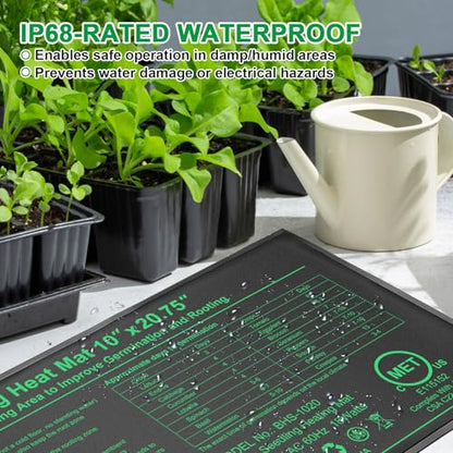 Seedling Heat Mat with Built-in Temperature Controller, 10" x 20.75" Waterproof Plant Heating Pad with Thermostat for Indoor Seed Starting Germination Hydroponics - size: 10" x 20.75" in Thermostat 1 Pack