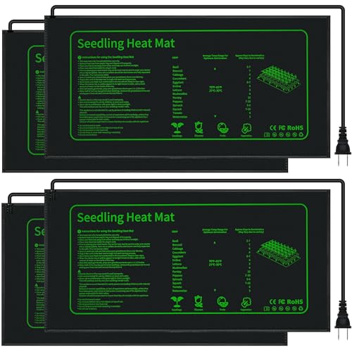 LOCONHA Seedling Heat Mat for Seed Starting, 10" x 20.75" Waterproof | Heating Pad for Indoor Plants Germination (Black 4 Pack) - color: Black 4 Pack